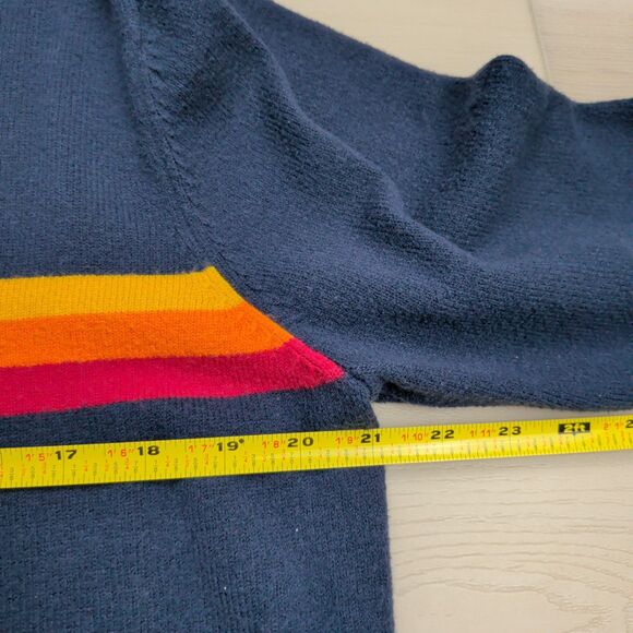 Fair Harbor Robinson Sweater Mens M Navy Blue Yellow Orange Red Stripe Crew Neck - Picture 5 of 9